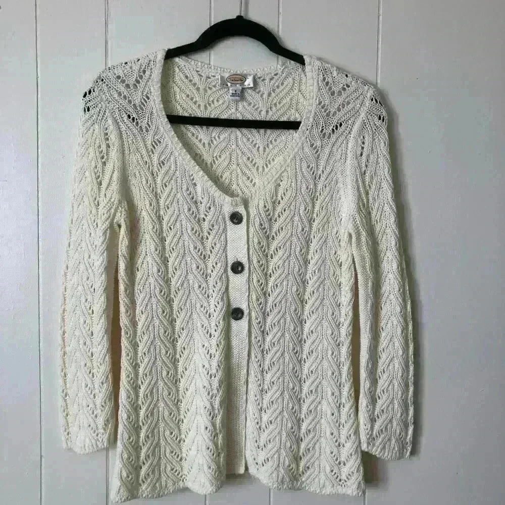 Talbots Knit 3 Buttons Closure Ivory Cotton Cardigan Size S